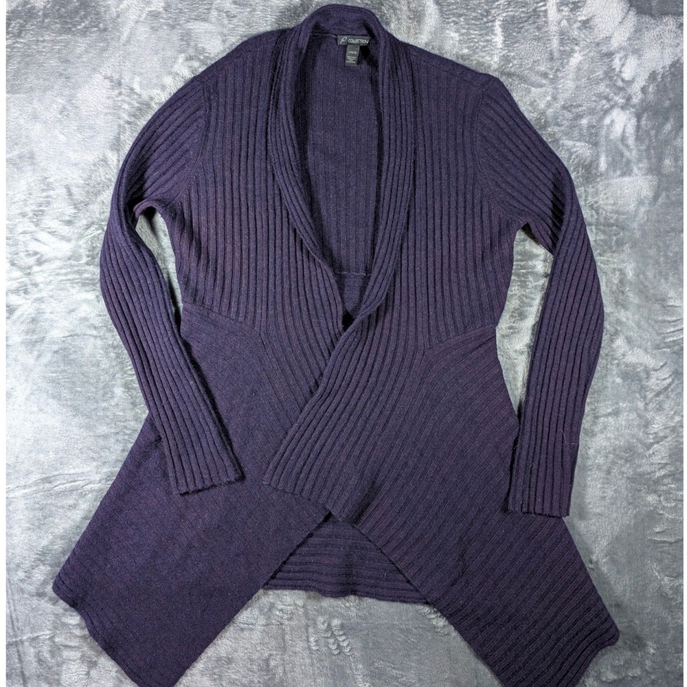A Pea in the Pod Maternity Purple Cashmere Wool Ribbed Open Front Cardigan Large